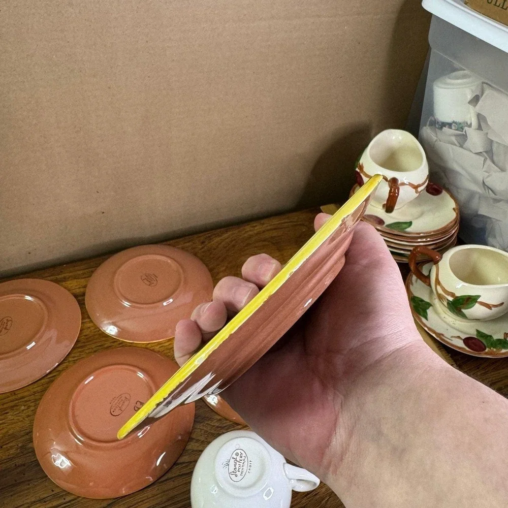 Stangl Pottery Fruit‎ Lemon Brown Trim 9-Pc Teacup Saucer & bread plates